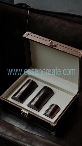 High-grade texture tea metal cans with leather clamshell box for gifts